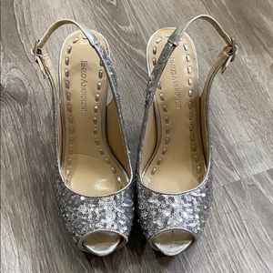 Enzo Angiolini Silver Sequin Heels